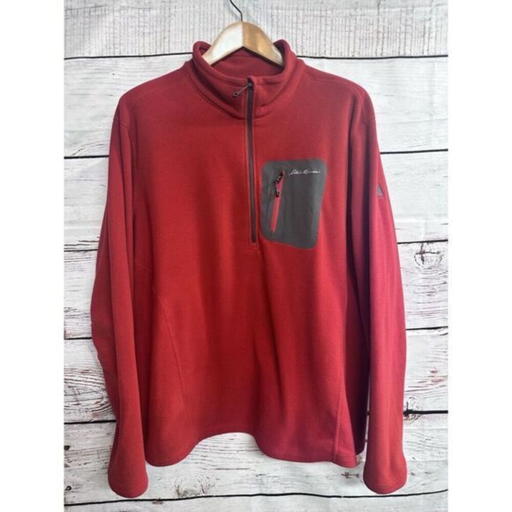Eddie Bauer Men's First Ascent Red 1/4 Zip Polartec Fleece Jacket 2XL Pullover